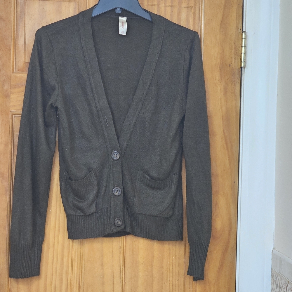 No Boundaries Chocolate Brown  Button Front Women's Cardigan Sweater, Size M